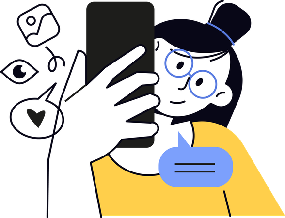 Mujer haciendo clic en un selfie en el teléfono  Ilustración