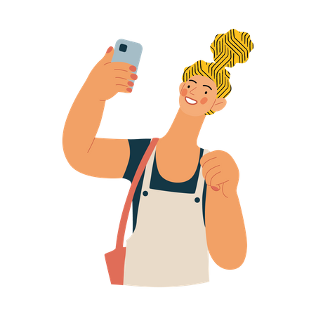 Mujer haciendo clic en selfie  Ilustración