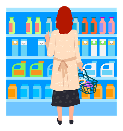 Mujer haciendo compras en supermart  Ilustración