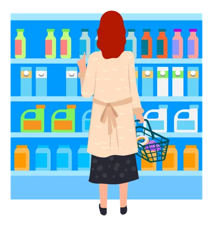 Mujer haciendo compras en supermart  Ilustración