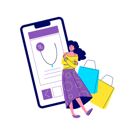 Mujer haciendo compras de joyas en línea  Ilustración