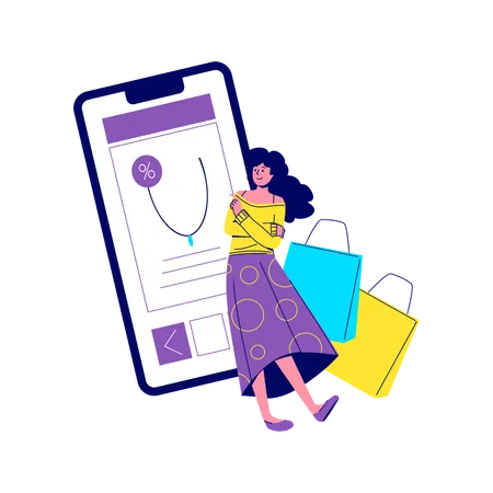 Mujer haciendo compras de joyas en línea  Ilustración