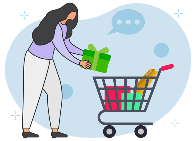 Mujer haciendo compras de productos  Ilustración