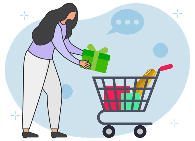 Mujer haciendo compras de productos  Ilustración