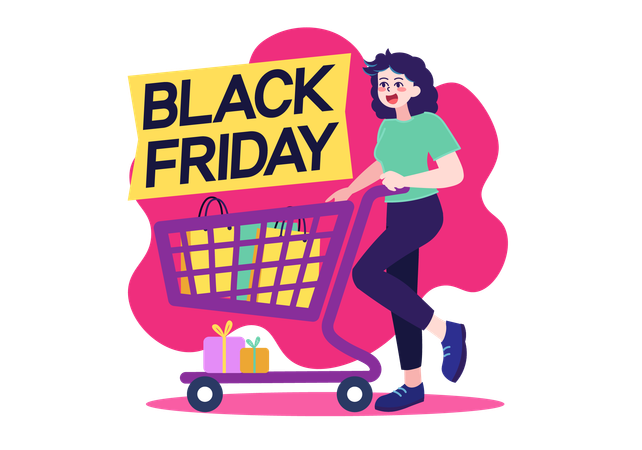 Mujer haciendo compras del Viernes Negro  Ilustración