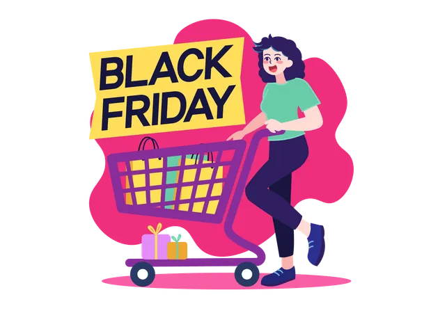 Mujer haciendo compras del Viernes Negro  Ilustración