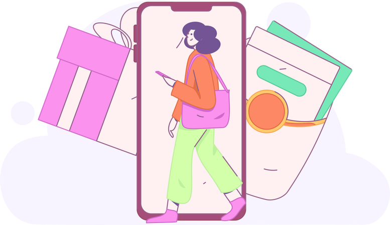 Mujer haciendo compras digitales  Illustration