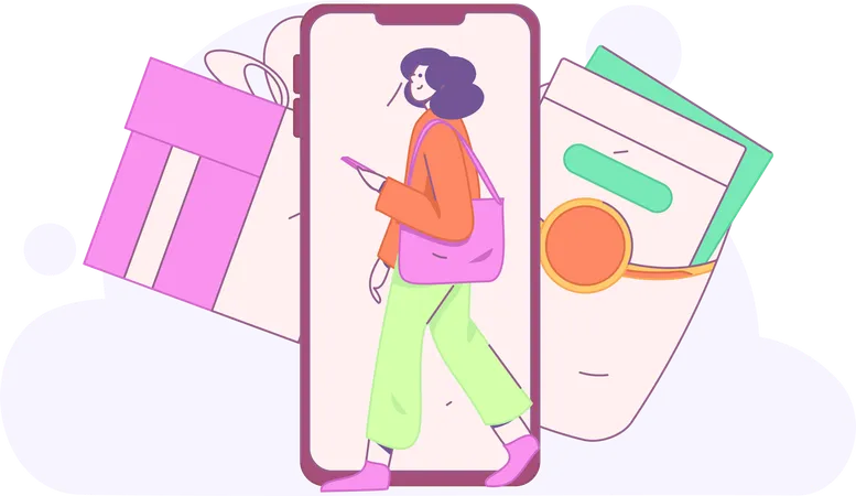 Mujer haciendo compras digitales  Illustration