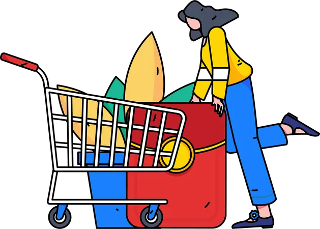 Mujer haciendo compras digitales  Ilustración