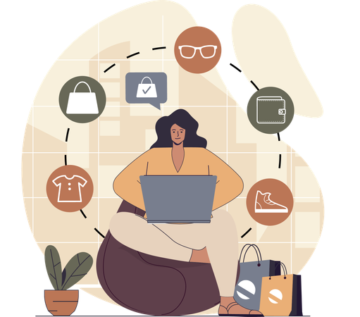 Mujer haciendo compras digitales  Ilustración