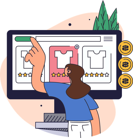 Mujer haciendo compras digitales  Ilustración