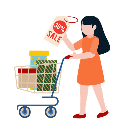 Mujer haciendo compras durante la venta  Ilustración