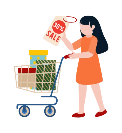 Mujer haciendo compras durante la venta  Ilustración