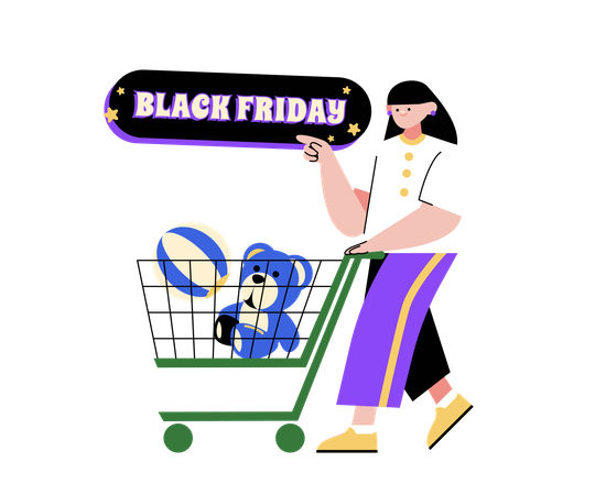 Mujer haciendo compras durante la venta del Viernes Negro  Ilustración