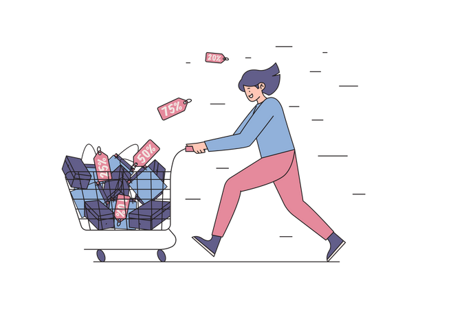 Mujer haciendo compras durante la venta del Viernes Negro  Ilustración