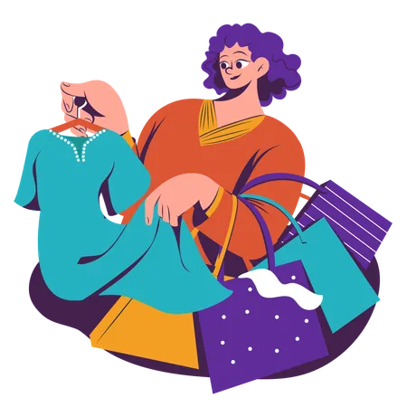 Mujer haciendo compras el fin de semana  Ilustración