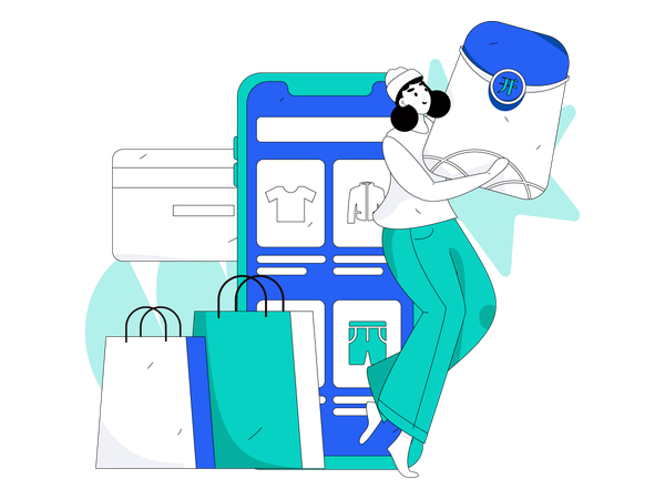 Mujer haciendo compras en línea  Illustration