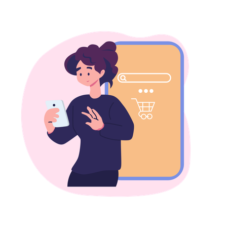 Mujer haciendo compras en línea  Ilustración