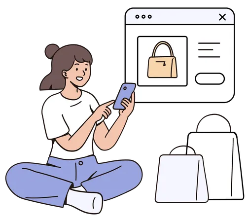 Mujer haciendo compras en línea  Ilustración