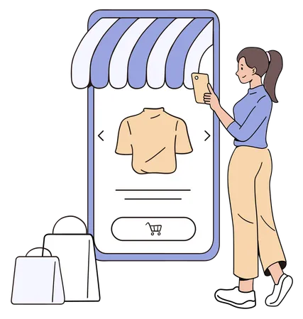 Mujer haciendo compras en línea  Ilustración