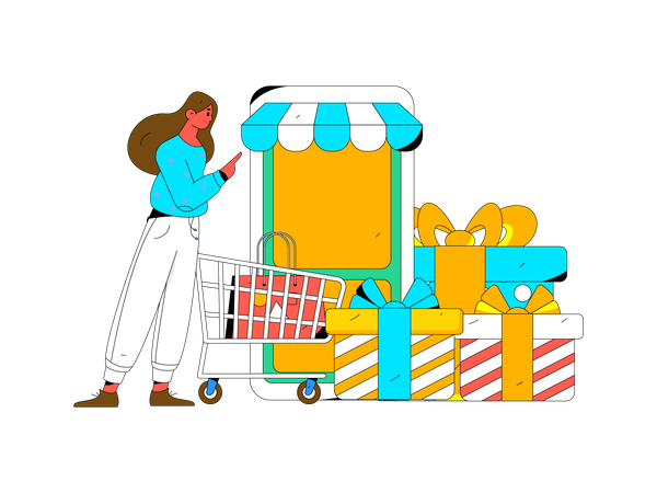 Mujer haciendo compras en línea  Ilustración