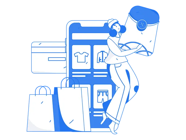 Mujer haciendo compras en línea  Illustration