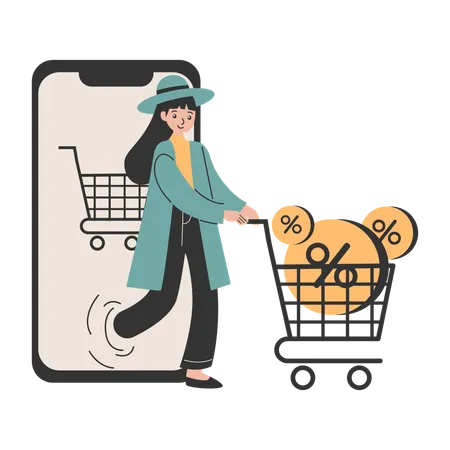 Mujer haciendo compras en línea  Illustration