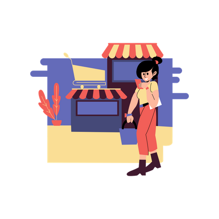 Mujer haciendo compras en línea  Ilustración