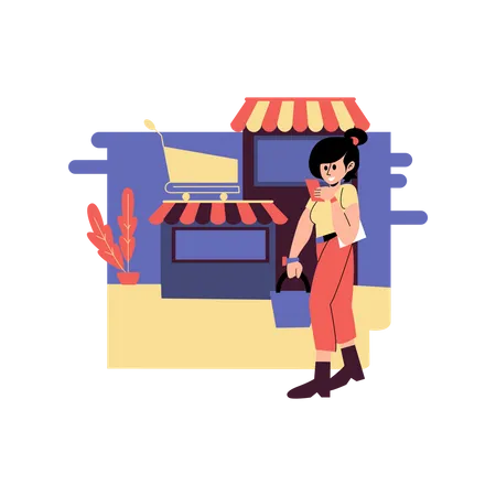 Mujer haciendo compras en línea  Ilustración