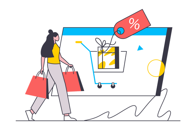 Mujer haciendo compras en línea  Ilustración