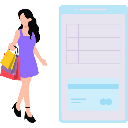 Mujer haciendo compras en línea  Ilustración