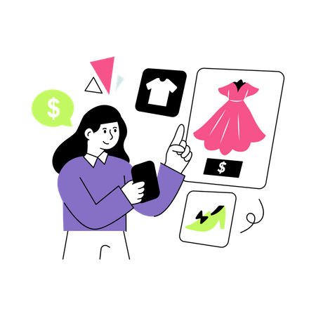 Mujer haciendo compras en línea  Ilustración