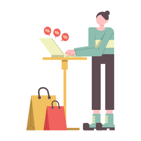 Mujer haciendo compras en línea  Ilustración