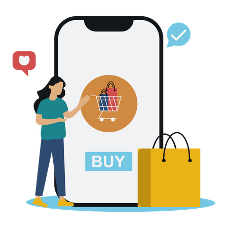 Mujer haciendo compras en línea  Ilustración