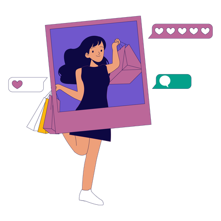 Mujer haciendo compras en redes sociales  Ilustración