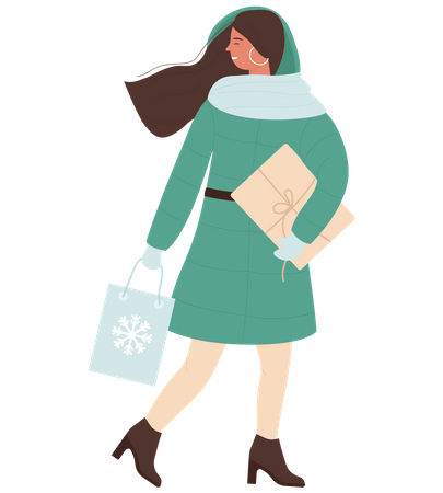 Mujer haciendo compras navideñas  Ilustración