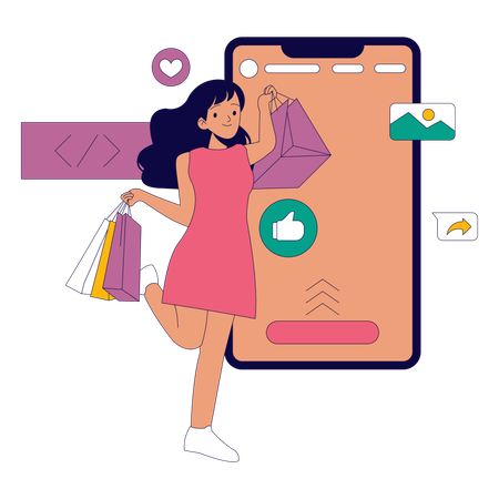 Mujer haciendo compras en línea  Ilustración