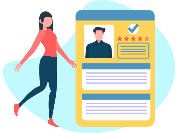 Mujer realizando reclutamiento de empleados  Ilustración