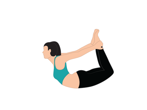 Mujer haciendo Dhanurasana  Ilustración