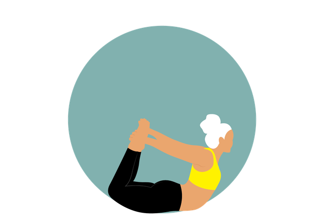 Mujer haciendo Dhanurasana  Ilustración