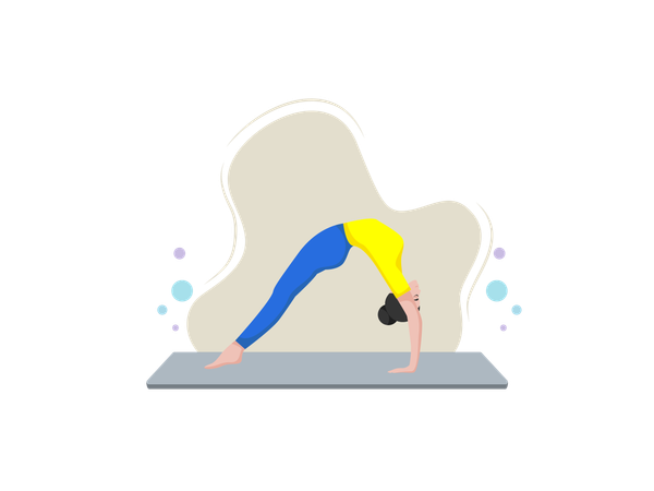 Mujer haciendo asan dhanurasana  Ilustración