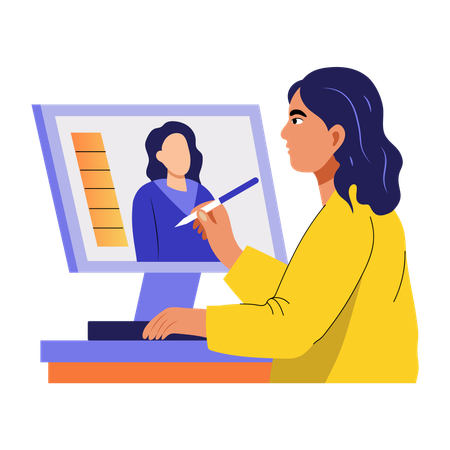 Mujer haciendo diseño gráfico  Ilustración