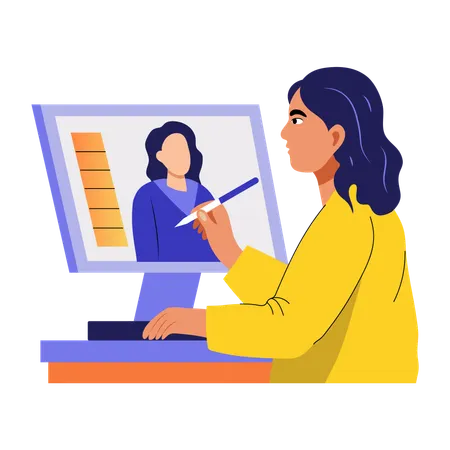 Mujer haciendo diseño gráfico  Ilustración