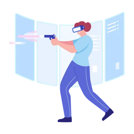 Mujer haciendo tiroteo vr  Ilustración