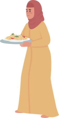 Mujer haciendo donación de alimentos.  Ilustración