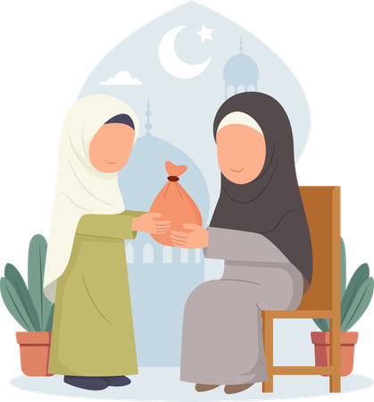 Mujer haciendo donación en zakat  Ilustración