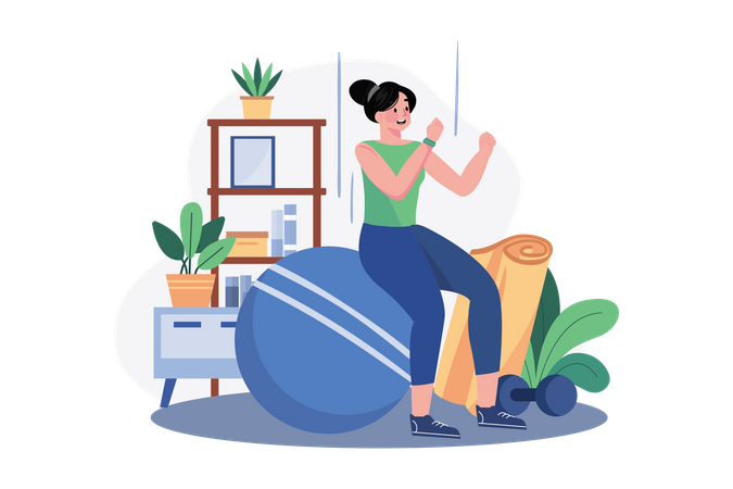 Mujer haciendo ejercicio con equipo de gimnasio  Ilustración