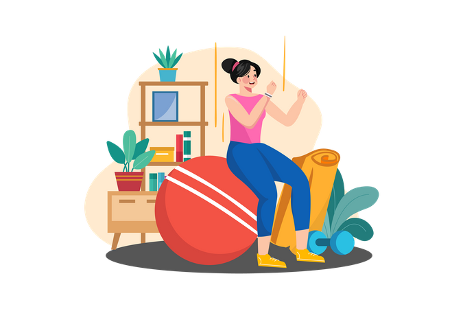 Mujer haciendo ejercicio con equipo de gimnasio  Ilustración