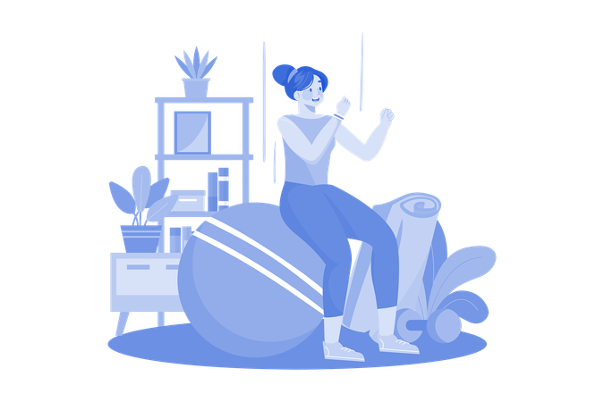 Mujer haciendo ejercicio con equipo de gimnasio  Ilustración