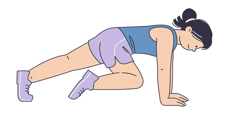 Mujer haciendo ejercicio de escalada de montaña como entrenamiento HIIT  Ilustración